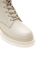 Women's Cream Leather Lace Up Boots | Derimod Women's Cream Leather Lace Up Boots | Derimod