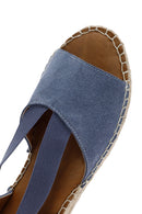 Women's Navy Blue Suede Leather Espadrille Sandals | Derimod Women's Navy Blue Suede Leather Espadrille Sandals | Derimod