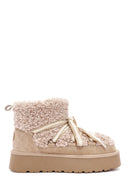 Women's Beige Thick-Soled Fur-Lined Leather Boots | Derimod Women's Beige Thick-Soled Fur-Lined Leather Boots | Derimod