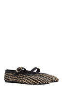 Women's Black Buckled Straw Leather Ballerinas | Derimod Women's Black Buckled Straw Leather Ballerinas | Derimod