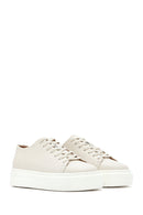 Men's White Lace-up Thick-Sole Leather Sneaker | Derimod Men's White Lace-up Thick-Sole Leather Sneaker | Derimod