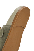 Women's Green Double Buckled Suede Leather Slippers | Derimod Women's Green Double Buckled Suede Leather Slippers | Derimod
