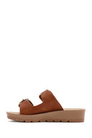 Women's Brown Double Buckled Thick Soled Slippers | Derimod Women's Brown Double Buckled Thick Soled Slippers | Derimod