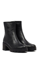 Women's Black Zippered Thick Heeled Leather Boot | Derimod Women's Black Zippered Thick Heeled Leather Boot | Derimod