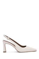 Women's Cream Buckled Ankle Slingback Heeled Leather Shoes | Derimod Women's Cream Buckled Ankle Slingback Heeled Leather Shoes | Derimod