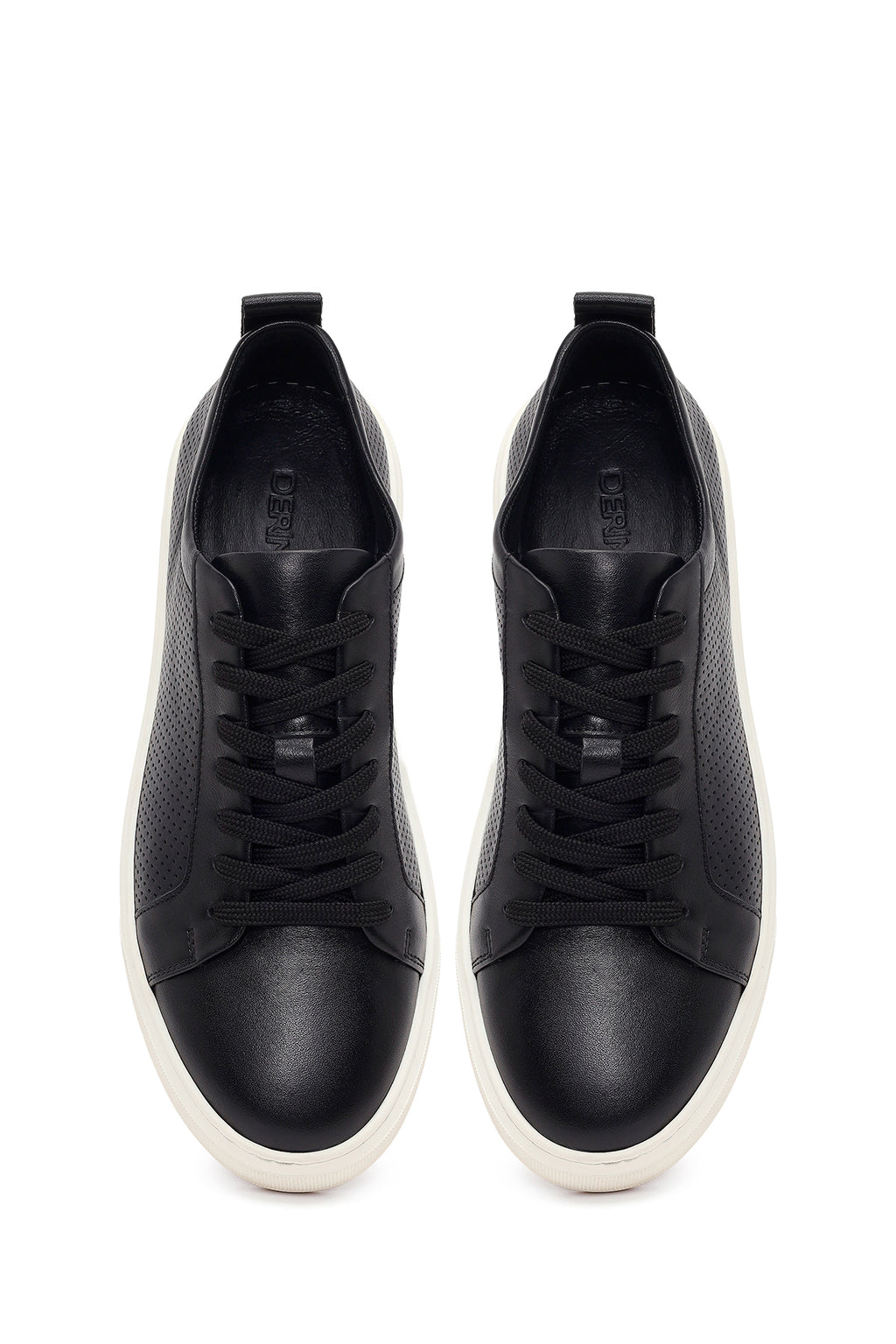 Erkek Siyah Bağcıklı Deri Sneaker