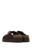 Women's Brown Double Buckle Thick Sole Suede Leather Slippers | Derimod Women's Brown Double Buckle Thick Sole Suede Leather Slippers | Derimod
