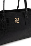 Woman Black Croc-Embossed Shoulder Bag | Derimod Woman Black Croc-Embossed Shoulder Bag | Derimod