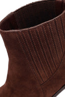 Woman Brown Chunky Heel Suede Leather Boat | Derimod Woman Brown Chunky Heel Suede Leather Boat | Derimod