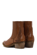 Women's Tan Leather Heeled Cowboy Boots | Derimod Women's Tan Leather Heeled Cowboy Boots | Derimod