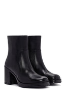 Women's Black Zippered Thick Heeled Leather Boots | Derimod Women's Black Zippered Thick Heeled Leather Boots | Derimod