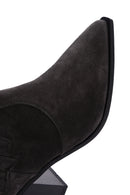 Women's Anthracite Suede Leather Heeled Cowboy Boots | Derimod Women's Anthracite Suede Leather Heeled Cowboy Boots | Derimod