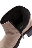 Women's Mink Zippered Thick Heel Suede Leather Boots | Derimod Women's Mink Zippered Thick Heel Suede Leather Boots | Derimod