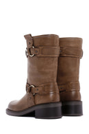 Women's Brown Leather Buckle Boots | Derimod Women's Brown Leather Buckle Boots | Derimod