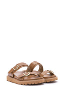 Women's Brown Double Buckled Thick Soled Slippers | Derimod Women's Brown Double Buckled Thick Soled Slippers | Derimod