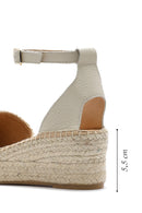 Women's Beige Buckle Ankle Wedge Heel Straw Leather Espadrille Sandals | Derimod Women's Beige Buckle Ankle Wedge Heel Straw Leather Espadrille Sandals | Derimod