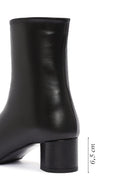 Women's Black Zippered Short Thick Heeled Leather Boots | Derimod Women's Black Zippered Short Thick Heeled Leather Boots | Derimod