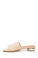 Women's Beige Straw Flat Slippers | Derimod Women's Beige Straw Flat Slippers | Derimod