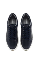 Men's Navy Blue Lace-Up Leather Sneaker | Derimod Men's Navy Blue Lace-Up Leather Sneaker | Derimod