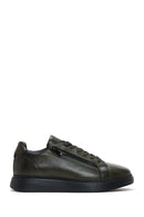 Men's Khaki Leather Zipper Detailed Thick Soled Sneaker | Derimod Men's Khaki Leather Zipper Detailed Thick Soled Sneaker | Derimod