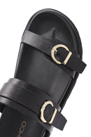 Women's Black Double Buckle Thick Soled Slippers | Derimod Women's Black Double Buckle Thick Soled Slippers | Derimod