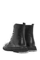Men's Black Zippered Leather Combat Boots | Derimod Men's Black Zippered Leather Combat Boots | Derimod