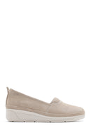 Women's Beige Wedge Heel Suede Leather Comfort Loafer | Derimod Women's Beige Wedge Heel Suede Leather Comfort Loafer | Derimod