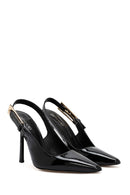 Women's Black Buckled Slingback Heeled Patent Leather Shoes | Derimod Women's Black Buckled Slingback Heeled Patent Leather Shoes | Derimod