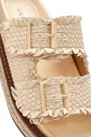 Women's Beige Thick Soled Metallic Slippers | Derimod Women's Beige Thick Soled Metallic Slippers | Derimod