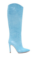 Women's Blue Crocodile Heeled Boots | Derimod Women's Blue Crocodile Heeled Boots | Derimod