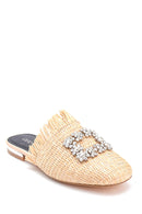 Women's Stone Detailed Straw Slippers | Derimod Women's Stone Detailed Straw Slippers | Derimod