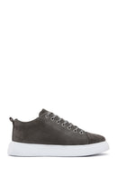 Men's Gray Lace-Up Suede Leather Sneaker | Derimod Men's Gray Lace-Up Suede Leather Sneaker | Derimod