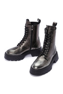 Women's Silver Zippered Leather Boots | Derimod Women's Silver Zippered Leather Boots | Derimod