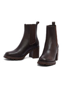 Woman Brown Chunky Heels Leather Boat | Derimod Woman Brown Chunky Heels Leather Boat | Derimod