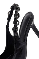 Women's Black Stone-Embellished Open Back Metallic Stiletto Shoes | Derimod Women's Black Stone-Embellished Open Back Metallic Stiletto Shoes | Derimod