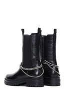 Women's Black Leather Zippered Chain Detailed Boots | Derimod Women's Black Leather Zippered Chain Detailed Boots | Derimod