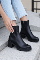 Women's Black Zippered Thick Heeled Leather Boot | Derimod Women's Black Zippered Thick Heeled Leather Boot | Derimod