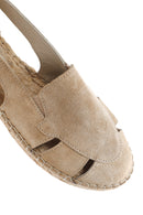 Woman Beige Suede Leather Espadrille Sandals | Derimod Woman Beige Suede Leather Espadrille Sandals | Derimod