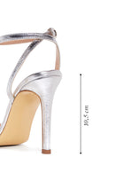 Women's Silver Metallic Leather Heeled Sandals | Derimod Women's Silver Metallic Leather Heeled Sandals | Derimod