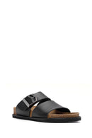 Women's Black Buckle Leather Slippers | Derimod Women's Black Buckle Leather Slippers | Derimod