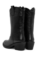 Women's Black Heeled Leather Cowboy Boots | Derimod Women's Black Heeled Leather Cowboy Boots | Derimod