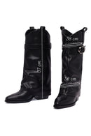 Women's Black Buckled Thick Heeled Leather Boot | Derimod Women's Black Buckled Thick Heeled Leather Boot | Derimod
