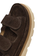 Women's Brown Double Strap Suede Leather Sandals | Derimod Women's Brown Double Strap Suede Leather Sandals | Derimod