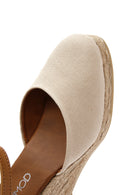 Women's Beige Ankle Strap Wedge Heeled Espadrille | Derimod Women's Beige Ankle Strap Wedge Heeled Espadrille | Derimod