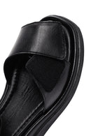Women's Black Wedge Heeled Leather Sandals | Derimod Women's Black Wedge Heeled Leather Sandals | Derimod