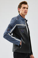 Takeoff Erkek Mavi Slim-Fit Deri Ceket | Derimod Takeoff Erkek Mavi Slim-Fit Deri Ceket | Derimod