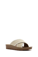 Women's Beige Thick Soled Straw Slippers | Derimod Women's Beige Thick Soled Straw Slippers | Derimod