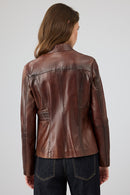 Lydia Women's Brown Short Leather Jacket | Derimod Lydia Women's Brown Short Leather Jacket | Derimod