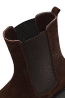 Women's Brown Thick-Soled Suede Leather Chelsea Boot | Derimod Women's Brown Thick-Soled Suede Leather Chelsea Boot | Derimod