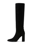 Women's Black Suede Leather Heeled Boots | Derimod Women's Black Suede Leather Heeled Boots | Derimod